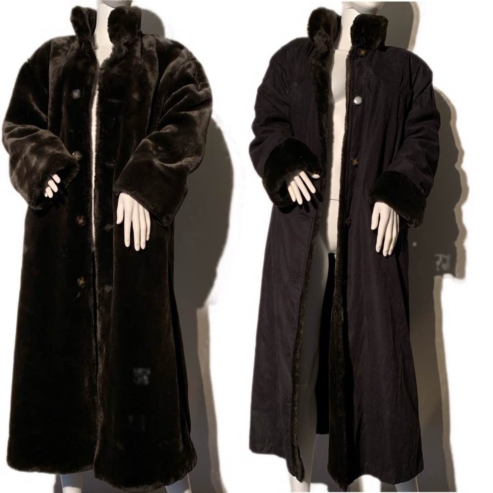 Reversible faux fur trench coat brown mink fur